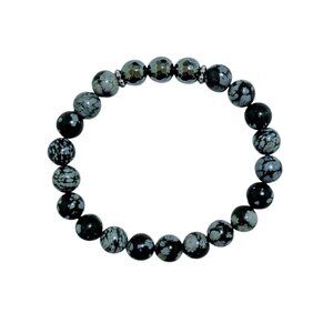NATURAL SNOWFLAKE OBSIDIAN/HEMATITE BRACELET